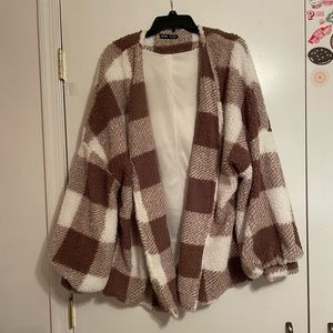 plaid sherpa cardigan